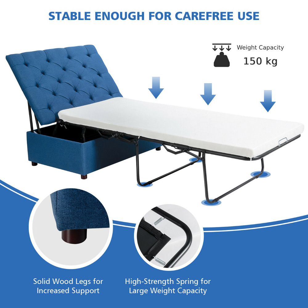 Costway Single Sleeper Blue Convertible Sofa Bed with Mattress Image 7