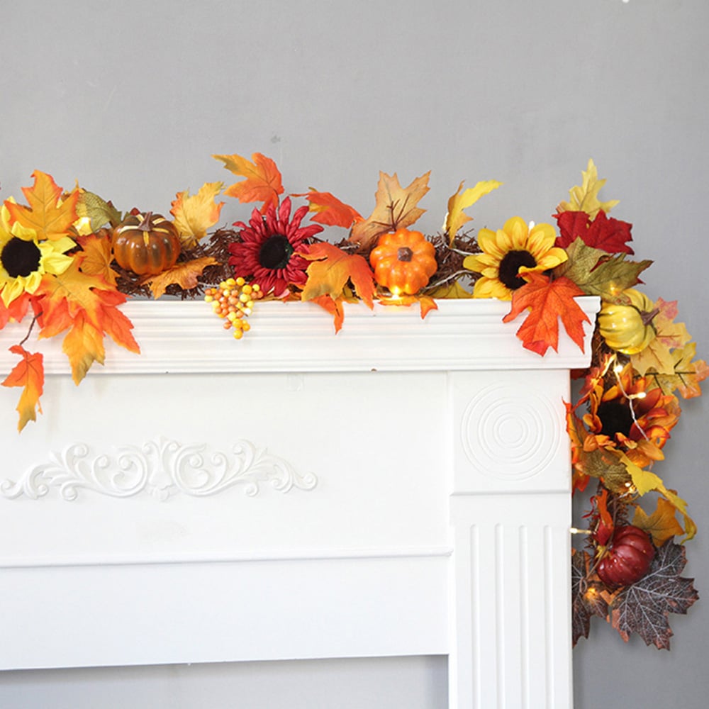 Living and Home LED Wreath with Maple Leaves Pumpkins and Berries 60cm Image 5