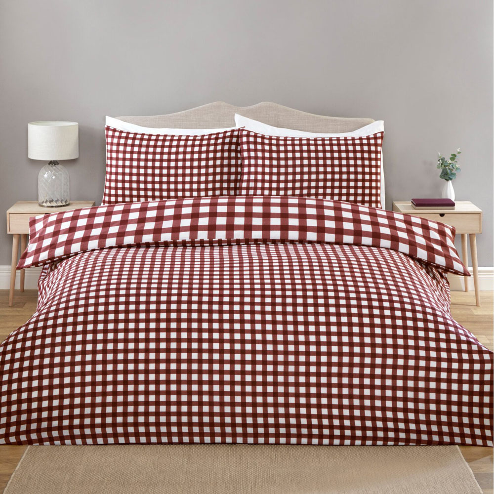 Catriona Gingham Duvet Set Burgundy Superking Image 6