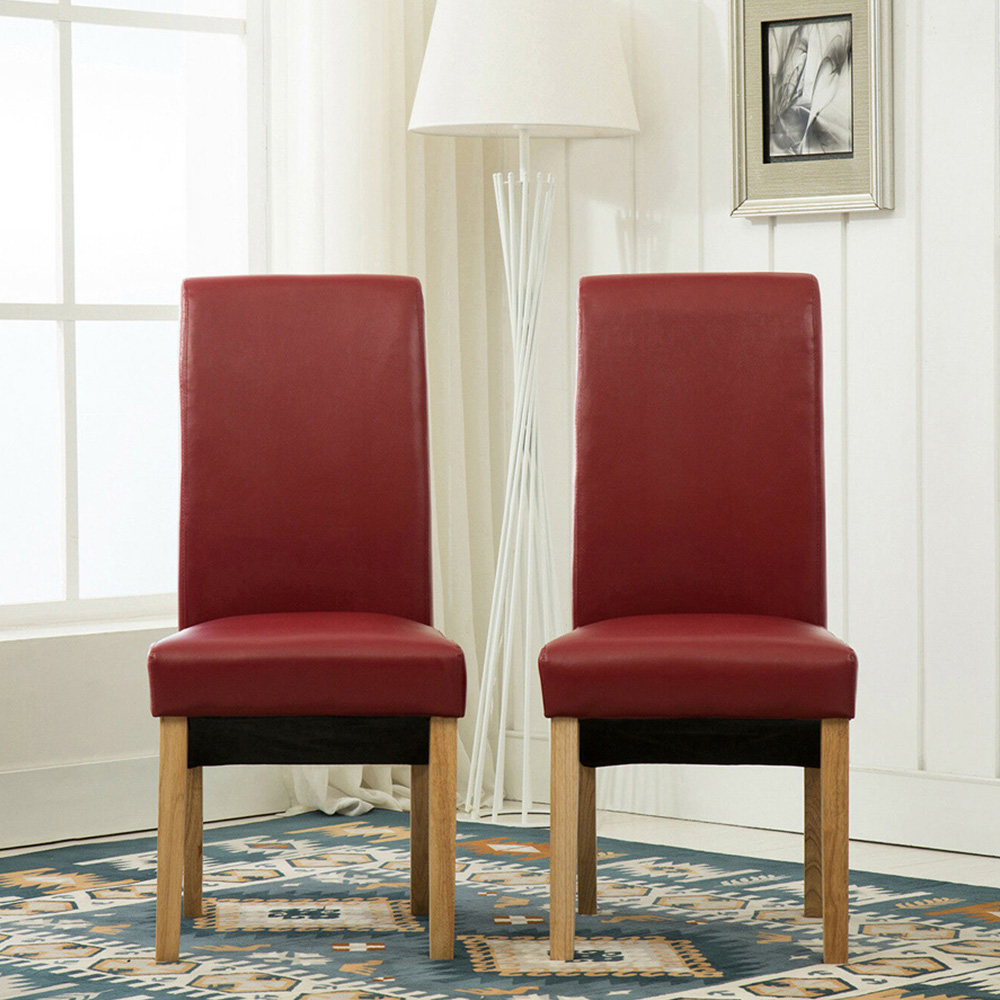 Set of 2 Red Faux Leather High Back Dining Chair Image 2