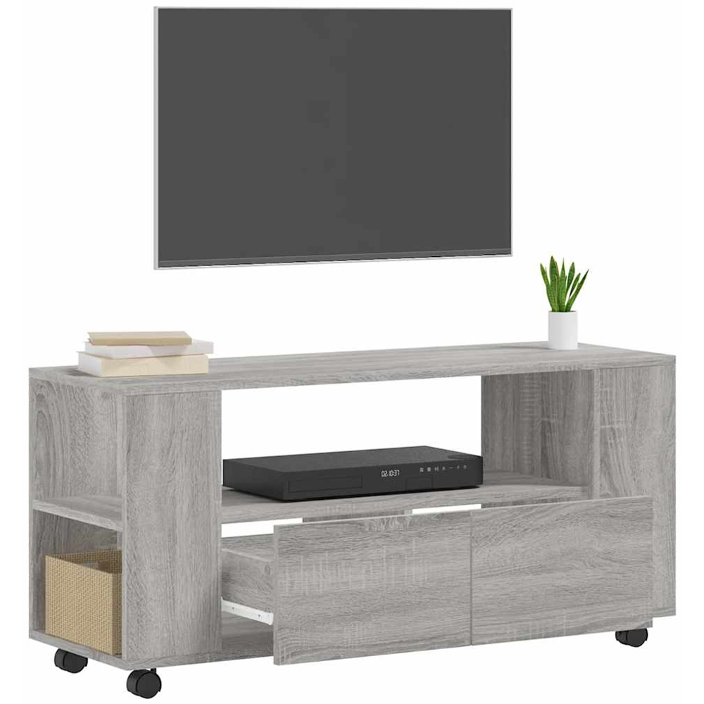 vidaXL 2 Drawer 2 Shelf Grey Sonoma Rolling TV Cabinet Image 4