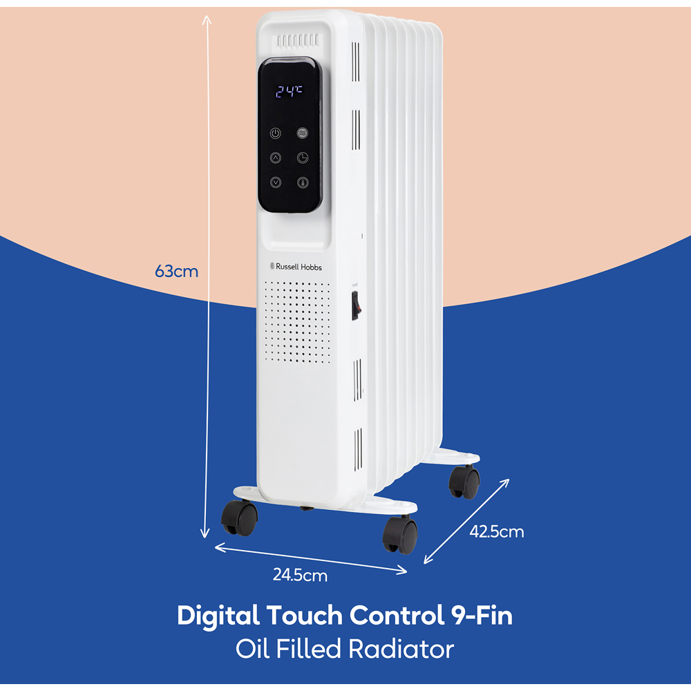 Russell Hobbs White 9-Fin Digital Touch Control Oil Filled Radiator 2000W Image 8