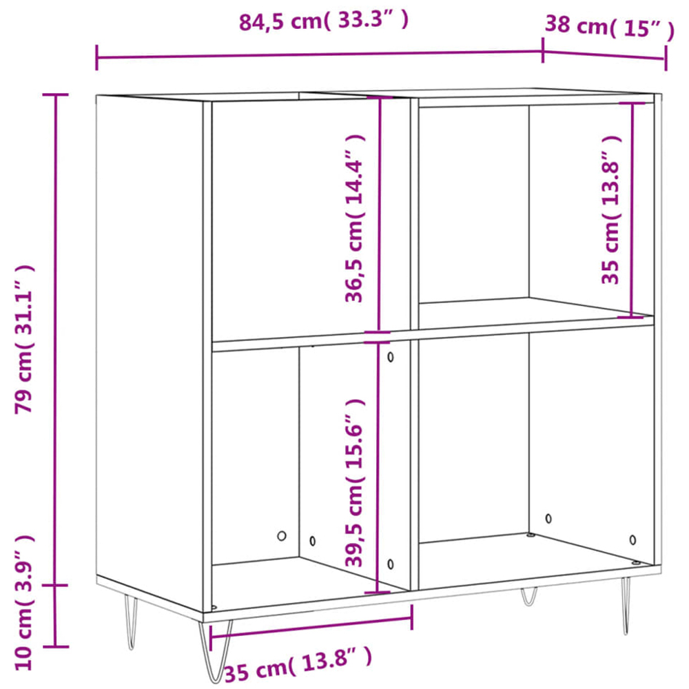vidaXL 3 Shelf Sonoma Oak Record Cabinet Image 9