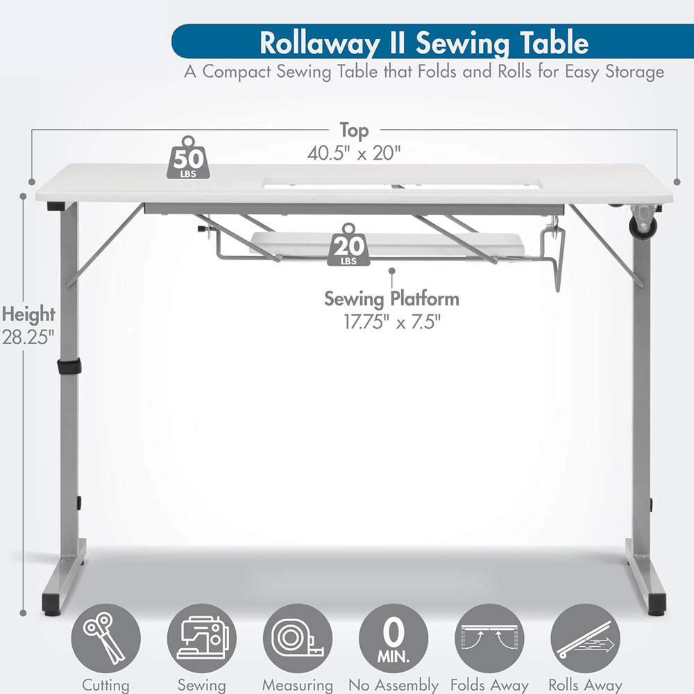 Sewing Online Rollaway II 13402 Silver and White Foldable Craft and Sewing Table Image 6