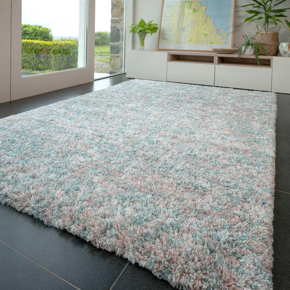 Kukoon Kinsale Light Blue Multicolour Shaggy Mottled Rug 160 x 230cm Image 1