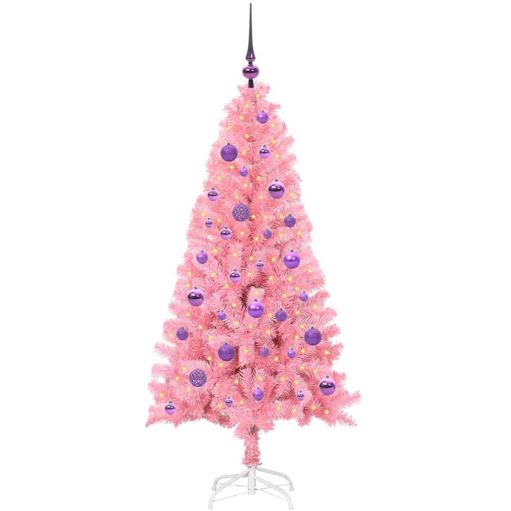 vidaXL Pre-Lit Lilac Baubles Pink Artificial Christmas Tree 5ft Image 1