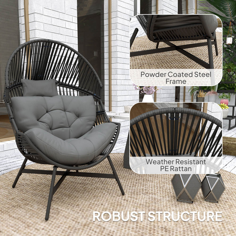 Outsunny Charcoal Grey Rattan Garden Egg Chair Image 6