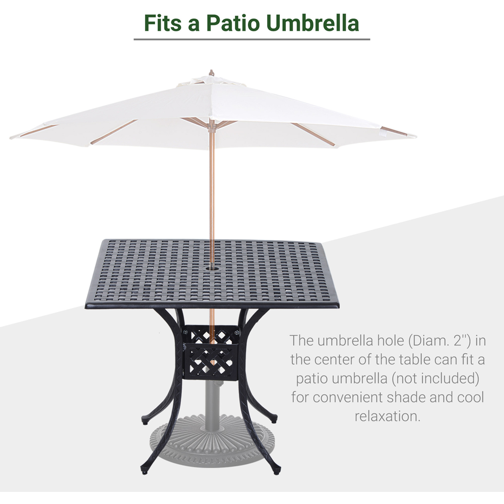 Outsunny Black Aluminium Square Garden Table with Umbrella Hole Image 6