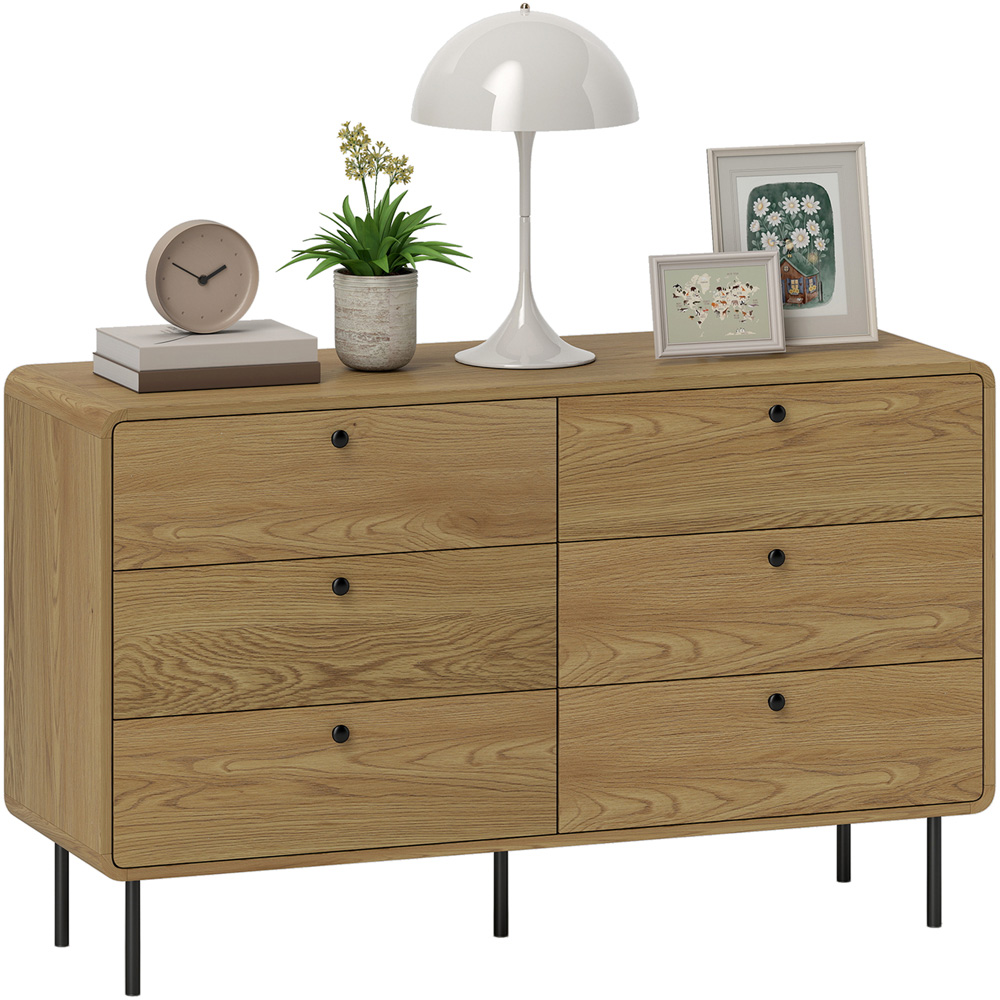 Portland 6 Drawer Oak Wide Chest of Drawers Image 2