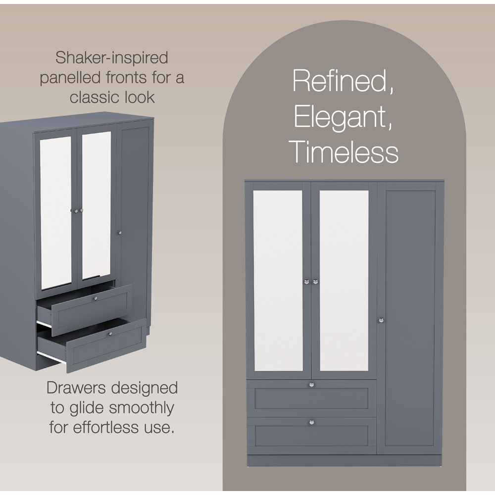 VIDA DESIGNS Altino 3 Door 2 Drawer Grey Shaker-Style Mirrored Wardrobe Image 4