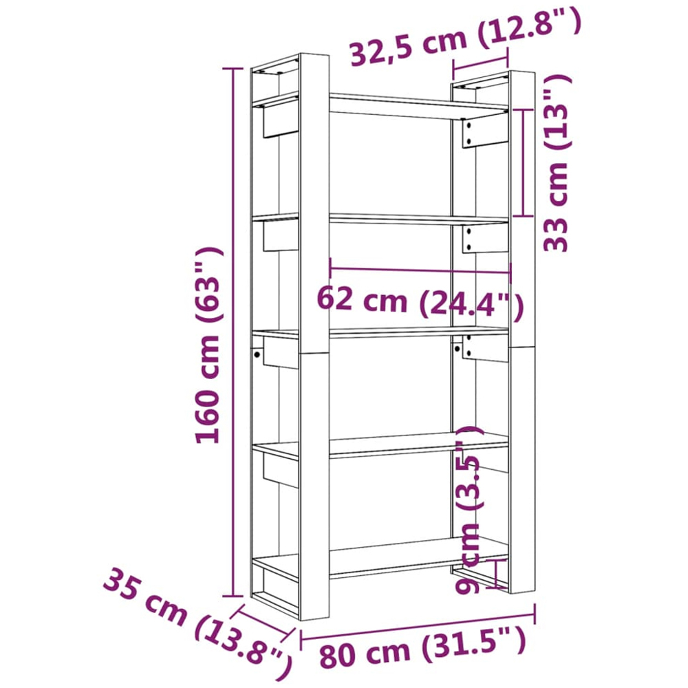 vidaXL 5 Shelf Natural Solid Wood Bookcase Image 9