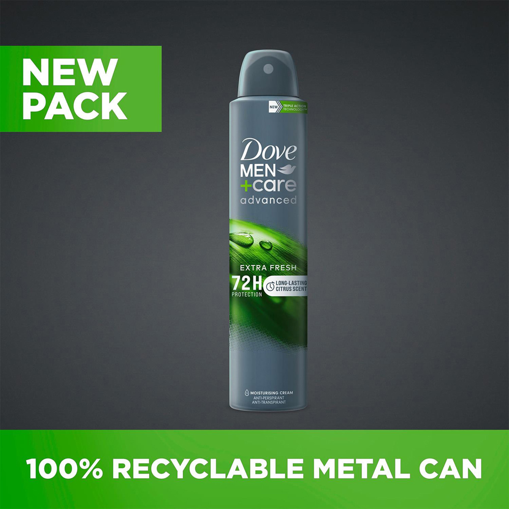 Dove Men+Care Advanced Extra Fresh Anti-Perspirant Deodorant Aerosol 200ml 4 Pack Image 9