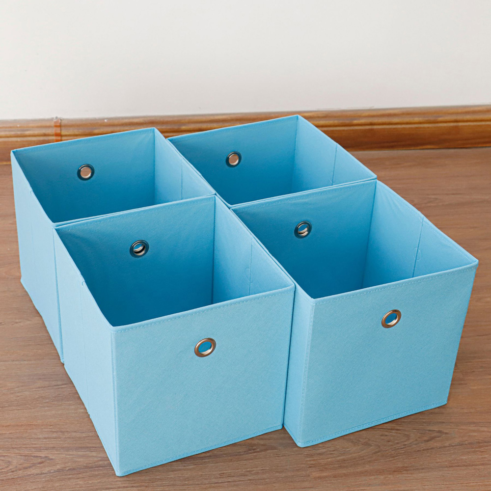 Home Source Fabric Aqua Blue Cube Storage Box 4 Pack Image 4