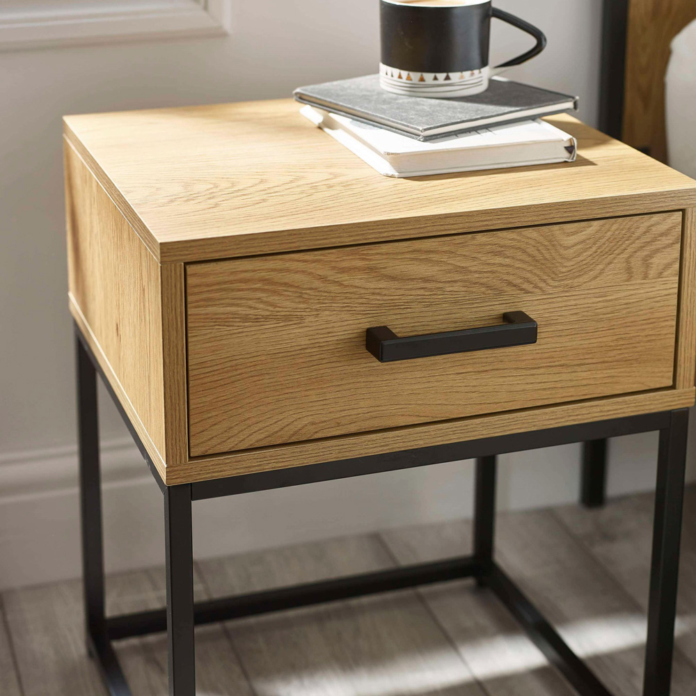 Julian Bowen Harlow Single Drawer Light Oak Effect Bedside Table Image 6