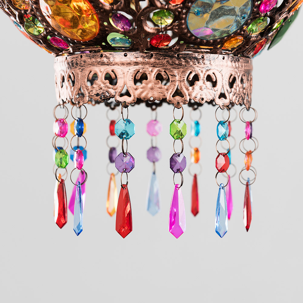 ValueLights Bazaar Traditional Moroccan Bronze Chandelier Pendant Shade with Acrylic Jewel Droplets Image 3