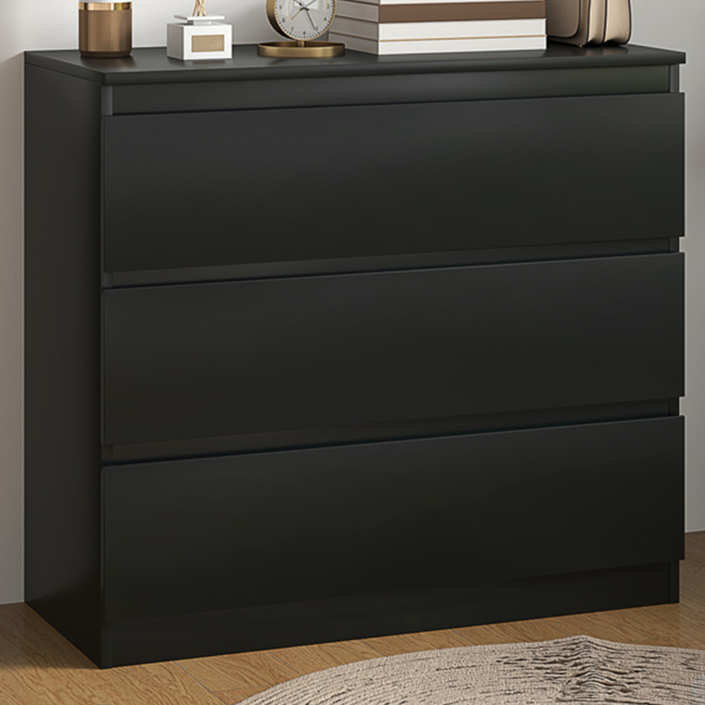 Portland 3 Drawer Black Chest of Drawers Image 1