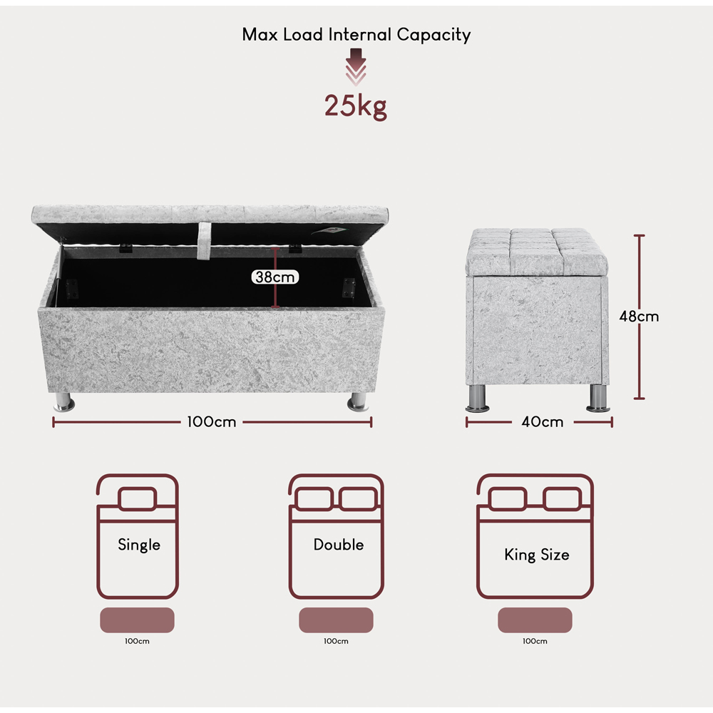 Vida Designs Valencia Silver Crushed Velvet Storage Ottoman Image 7