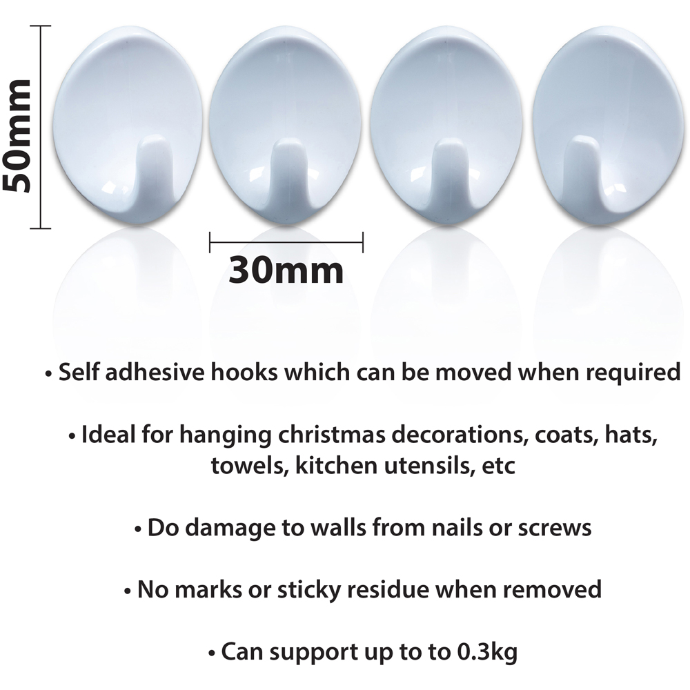 St Helens Oval Shape Plastic Self Adhesive Hook 4 Pack Image 5