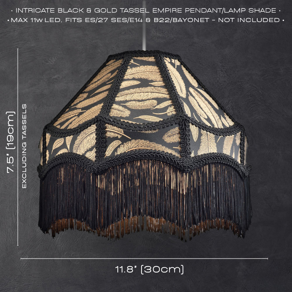 Happy Homewares Black Victorian Empire Tassels and Golden Leaves Pendant Shade Image 7