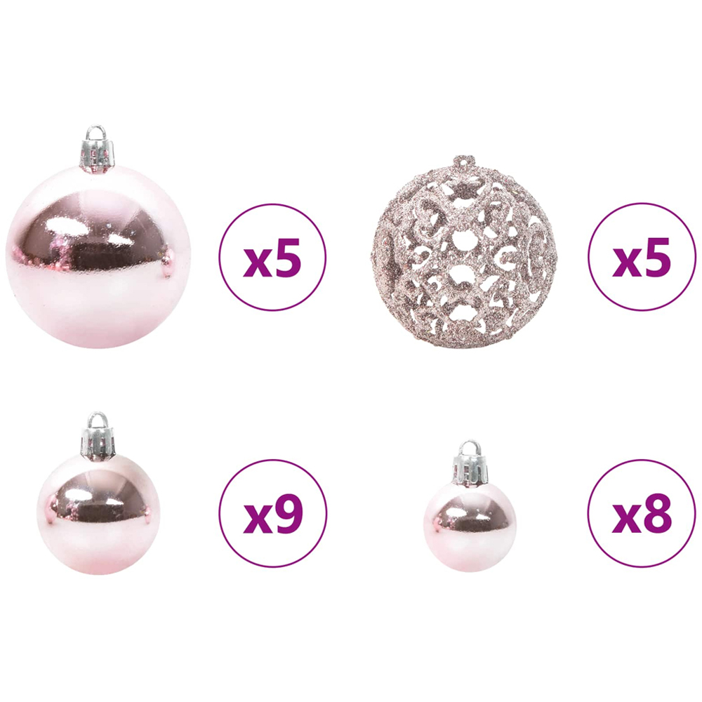 vidaXL Pre-Lit Warm White LED and Pink Baubles White Artificial Christmas Tree with Stand 5ft Image 8