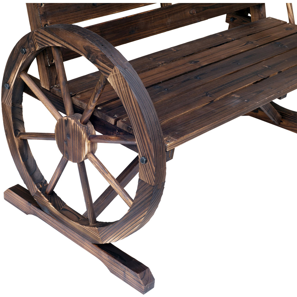 Outsunny 2 Seater Brown Wooden Bench with Wagon Wheel Image 3
