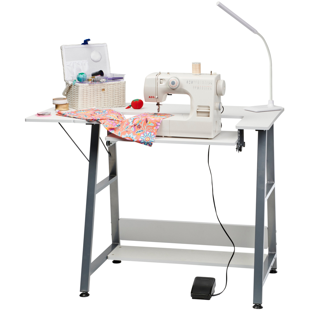 Sewing Online WC1013 Single Shelf White and Silver Height Adjustable Small Sewing Table Image 2