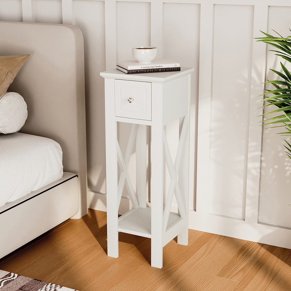 Living and Home Single Drawer Single Shelf White Bedside Table Image 7