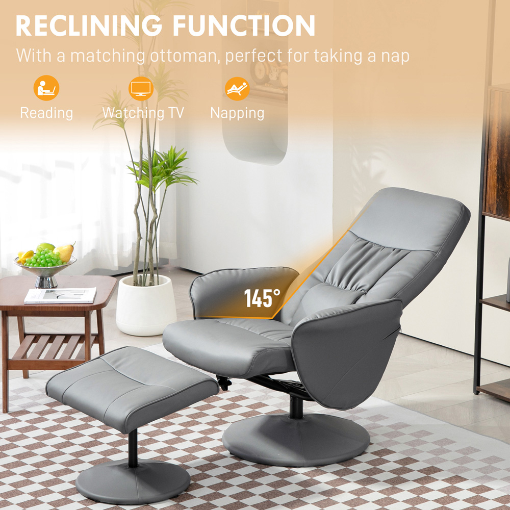 Portland Light Grey PU Leather Armchair with Footrest Image 4