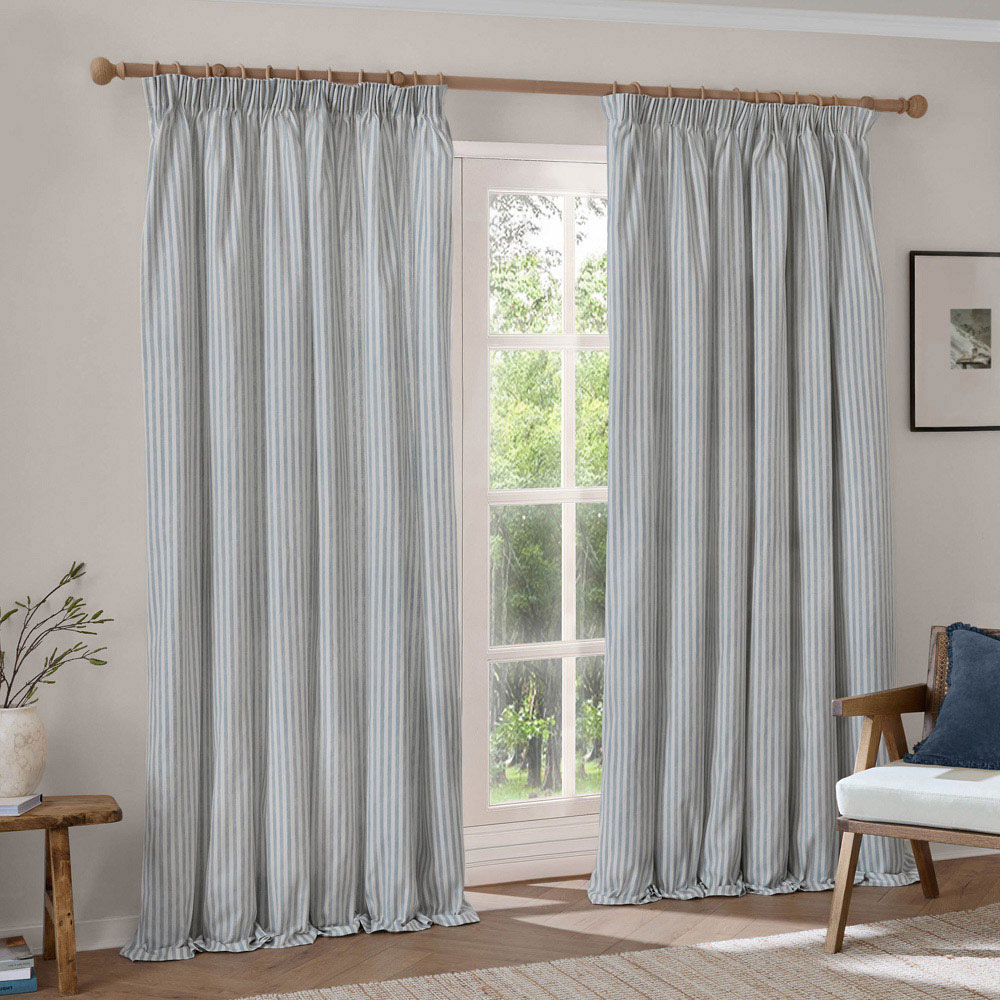 Yard Hebden Mineral Blue Cotton Blackout Pencil Pleat Curtains 229 x 229cm Image 1