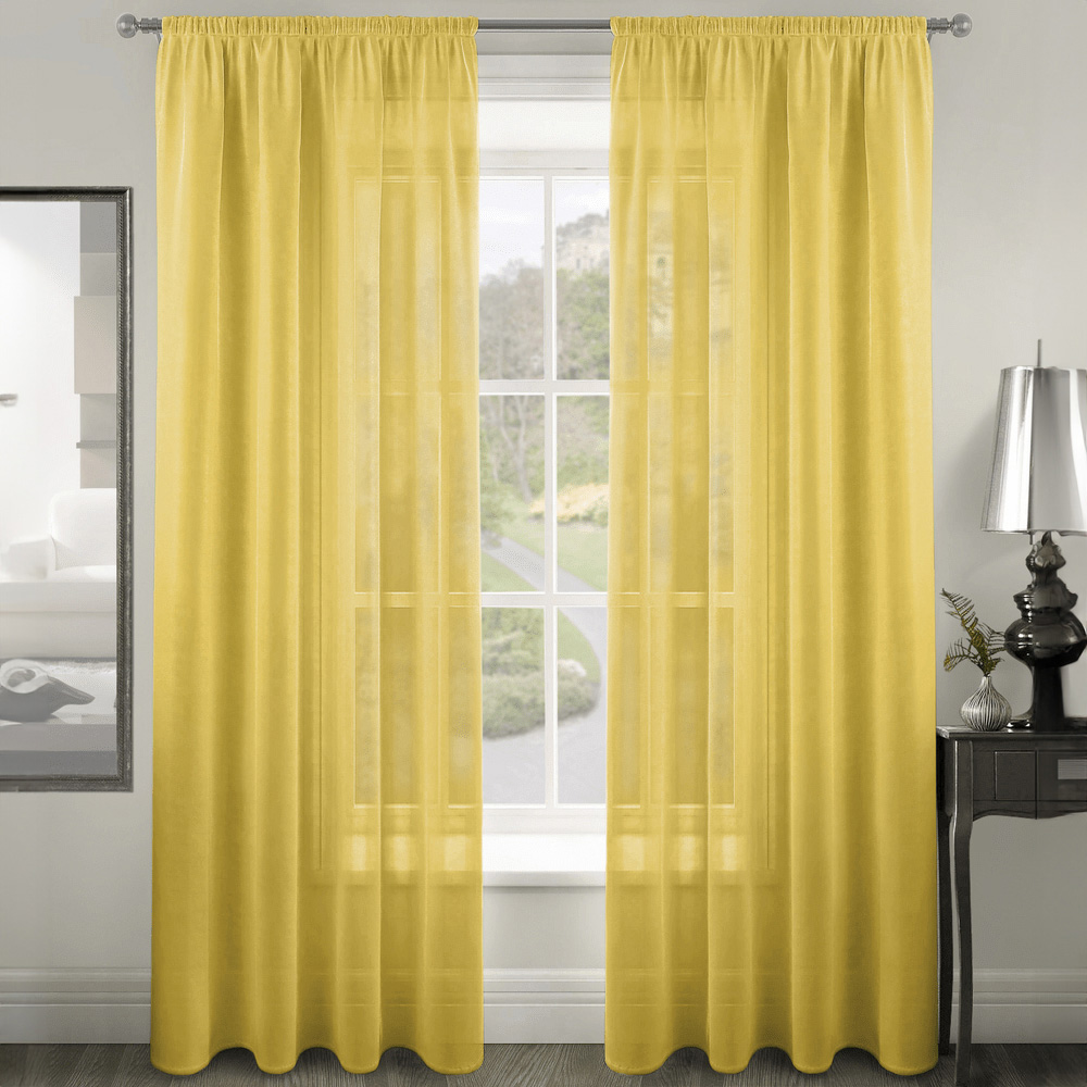 Velosso Riva Plain Ochre Slot Top Voile Panel Curtain 150 x 182cm Image 1