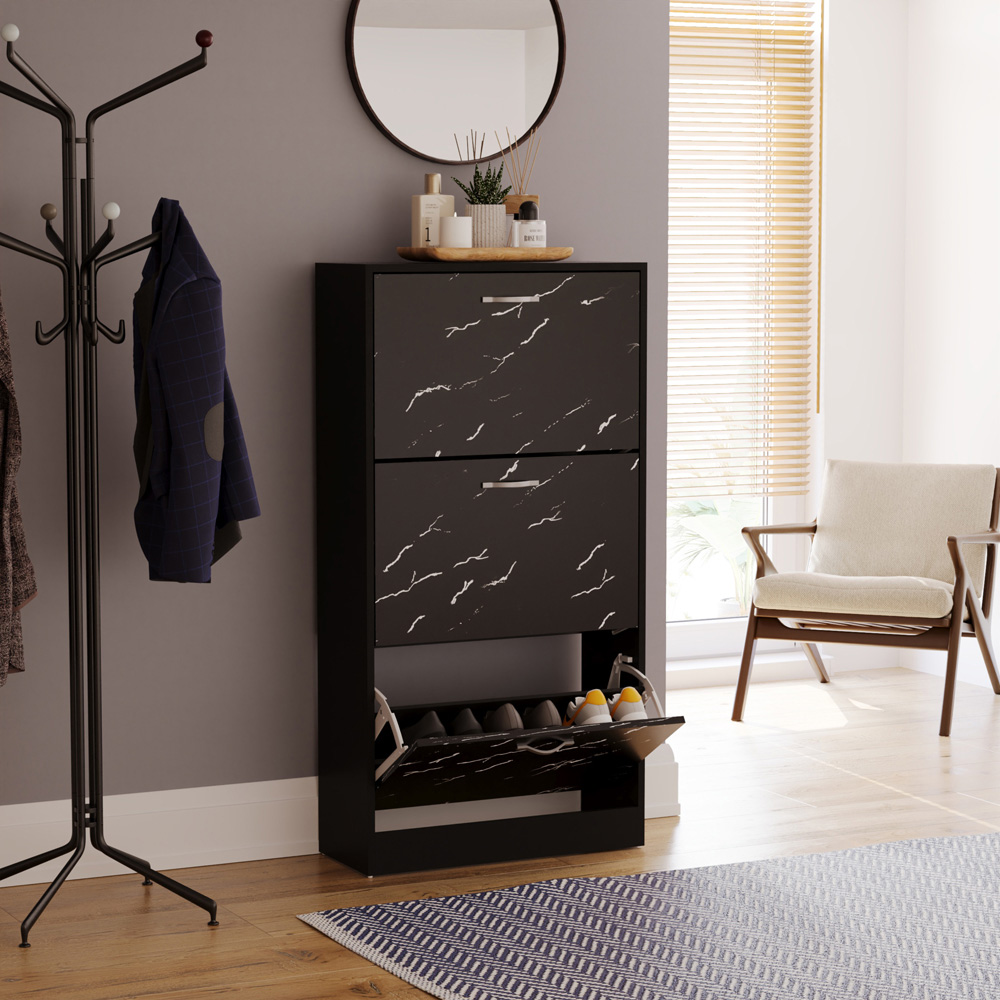 Vida Designs 3 Drawer Black Marble Shoe Cabinet Image 4