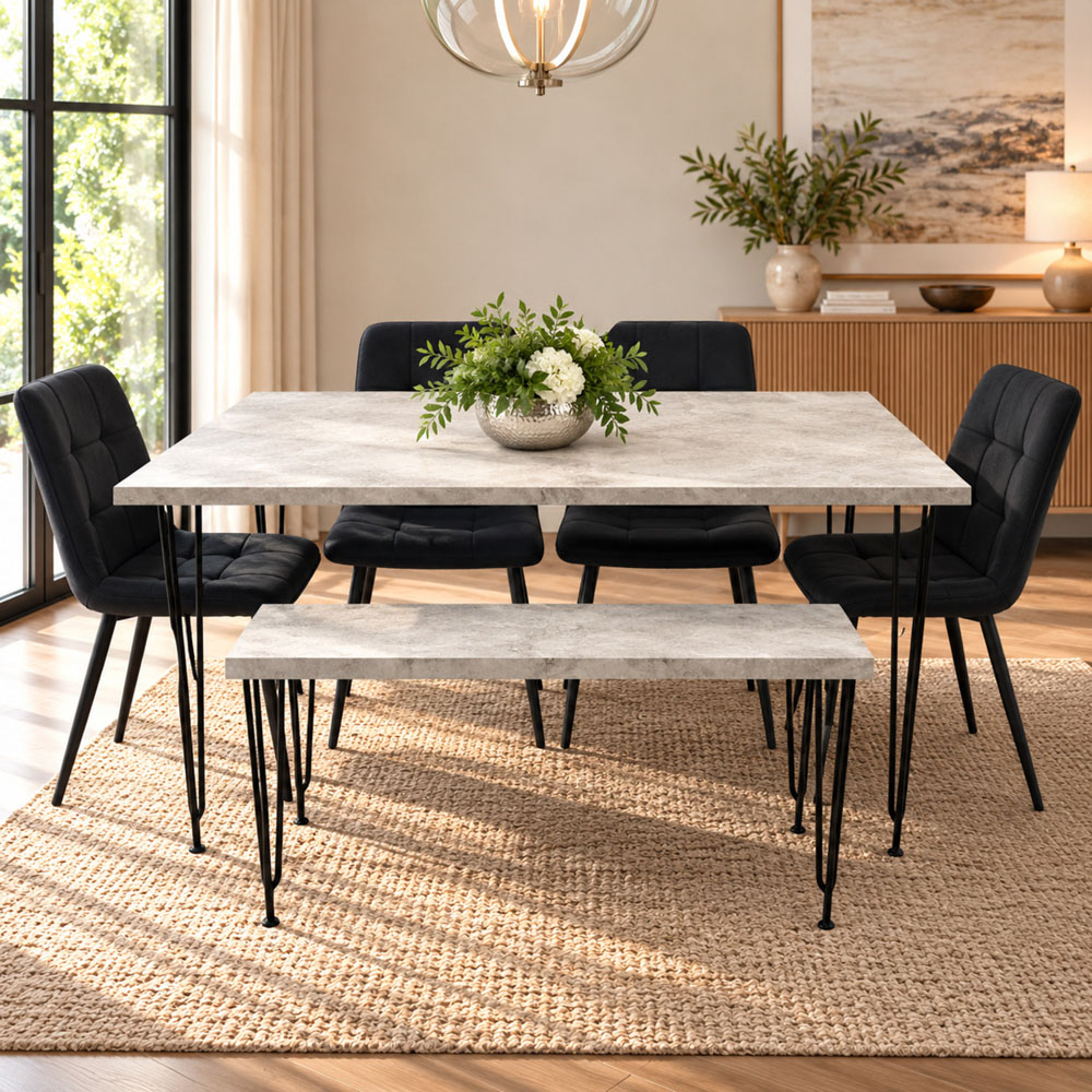 Kosy Koala 6 Seater Grey and Black Velvet Dining Table Set Image 3