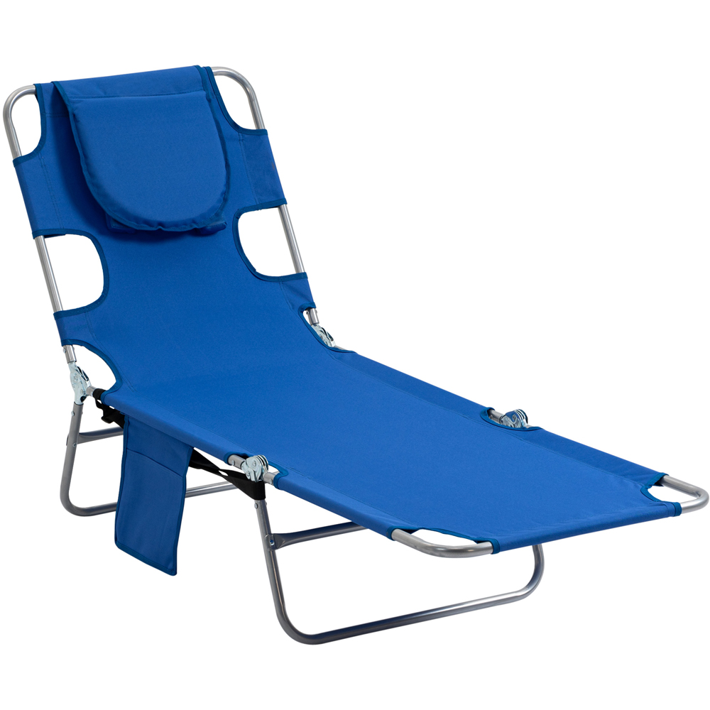 Outsunny Blue 5 Level Adjustable Folding Sun Lounger with Reading Hole Image 2