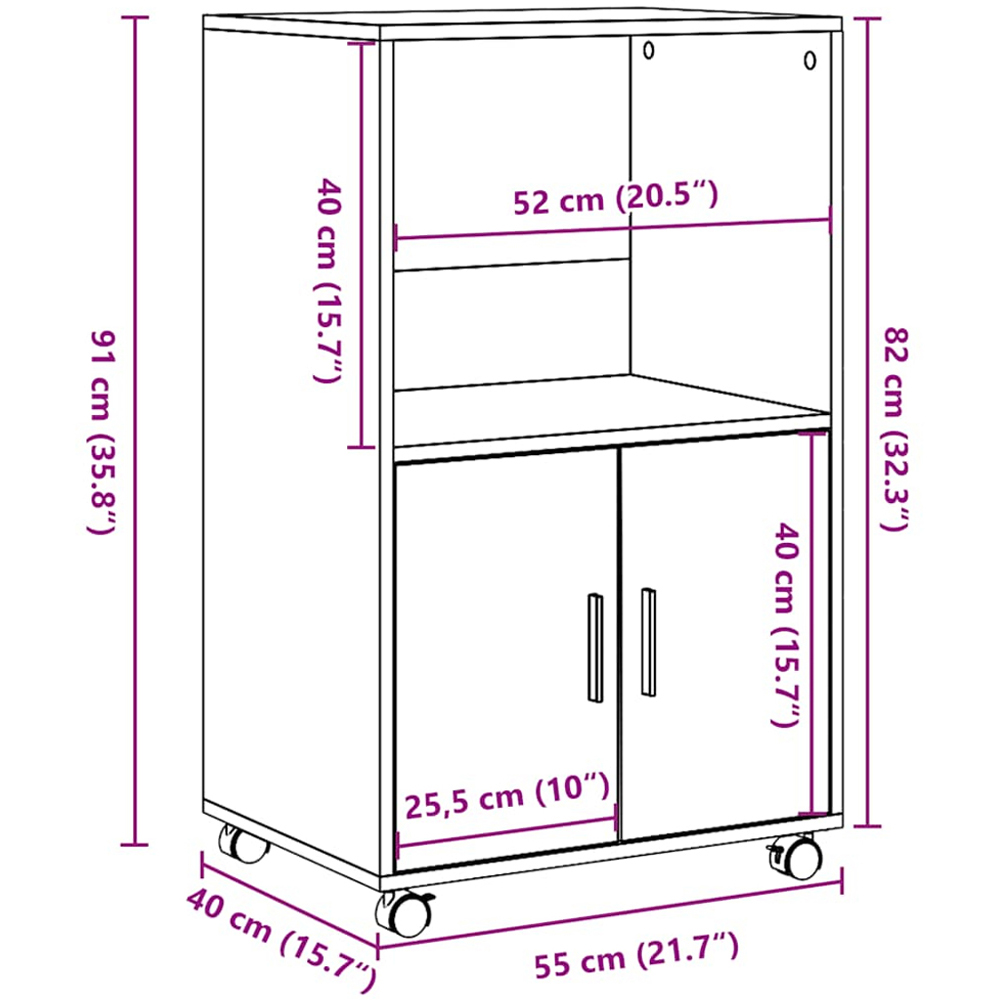 vidaXL 2 Door Sonoma Oak Rolling Cabinet Image 9