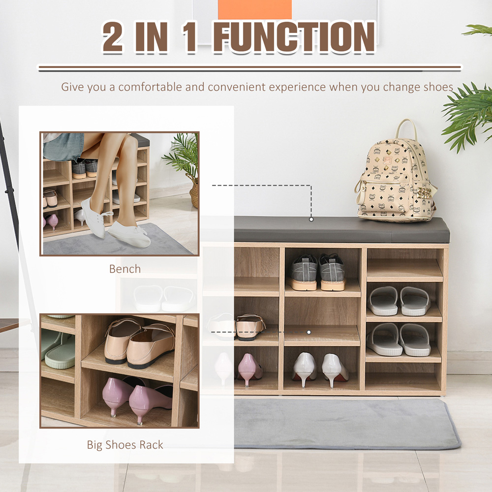HOMCOM 14 Shelf Brown Shoe Rack Bench Image 3