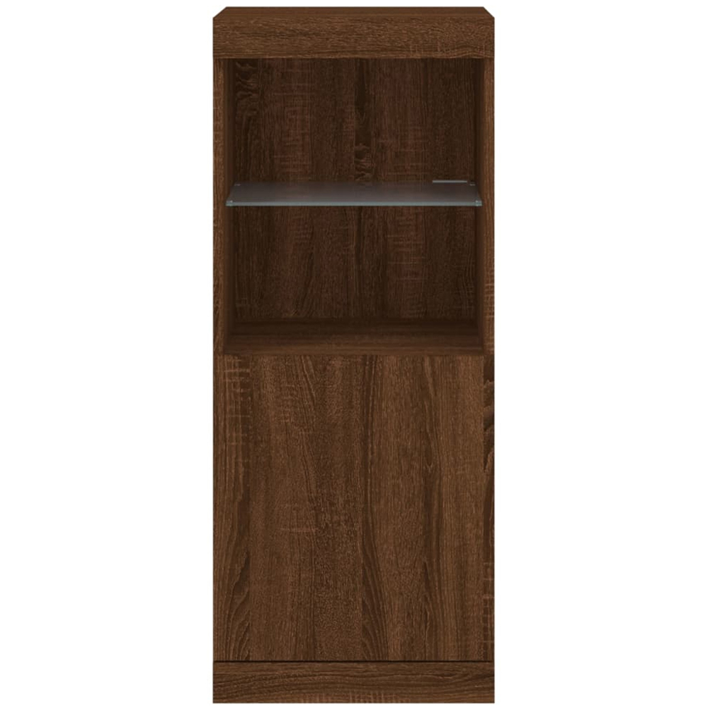 vidaXL Single Door 2 Shelf Brown Oak Sideboard with LED Lights Image 5