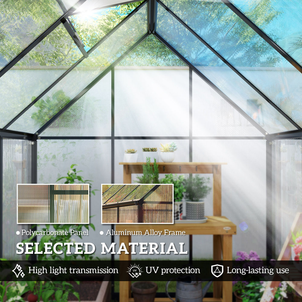 Outsunny Black Polycarbonate 6 x 6.5ft Walk-In Greenhouse with Rain Gutter and Swing Door Image 7