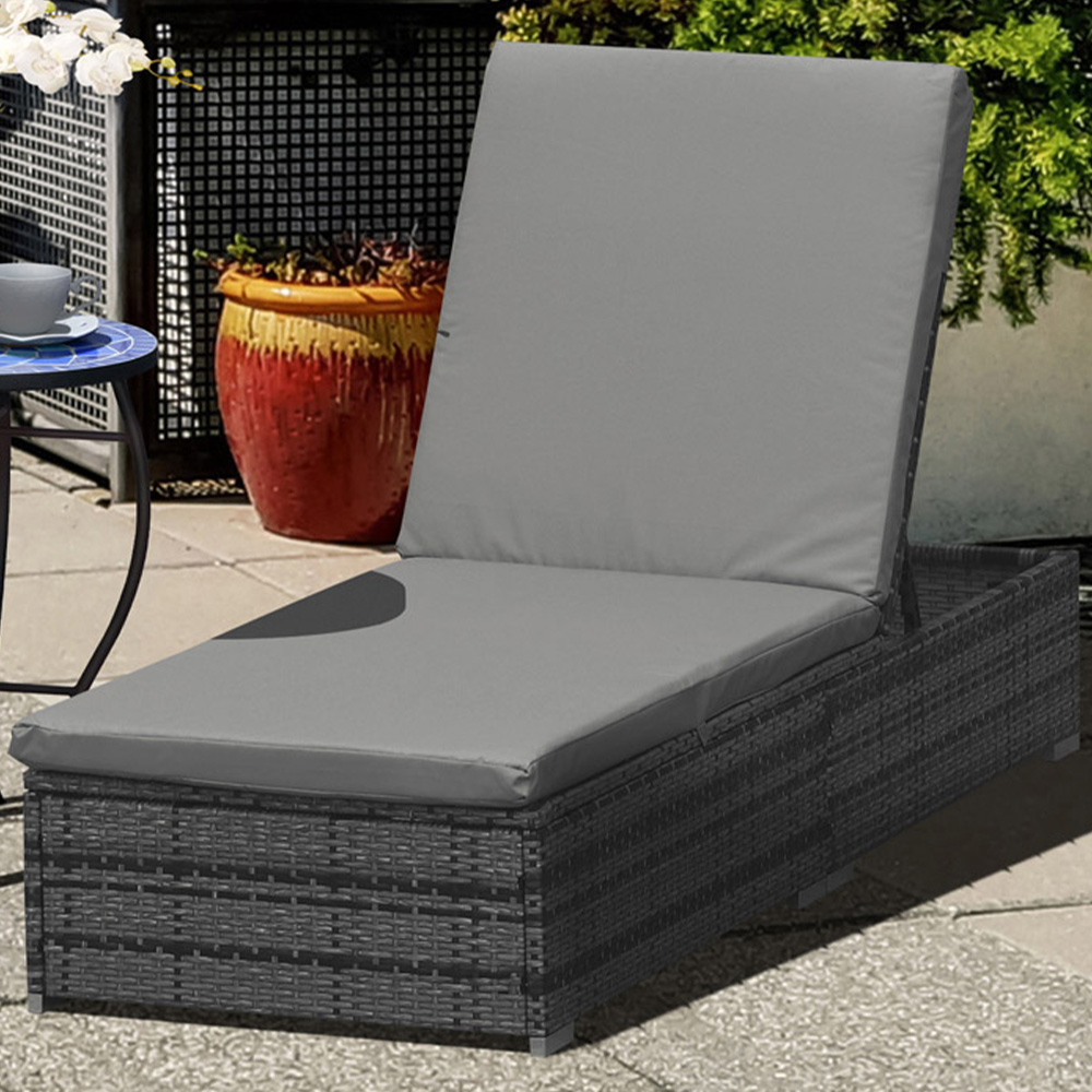 Outsunny Grey Adjustable Rattan Sun Lounger Image 1