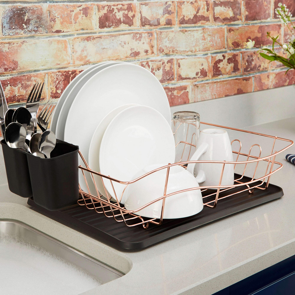 Tower Essentials Rose Gold and Black Dish Rack With Tray Image 2