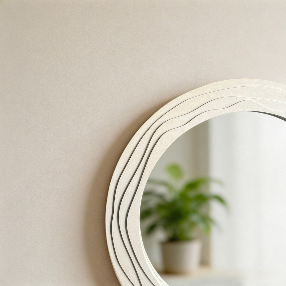 Ridged Circular Mirror Ivory Image 4