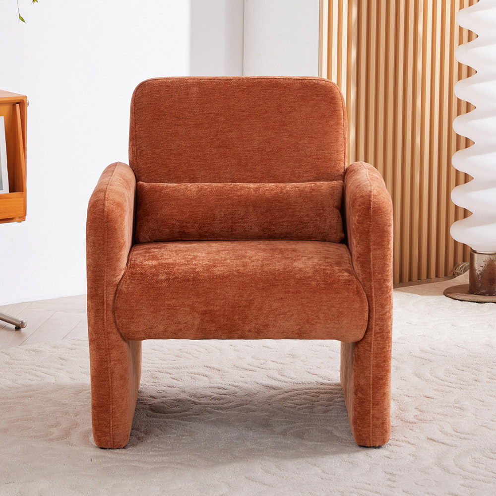 Living and Home Orange Chenille Upholstered Accent Chair with Lumbar Pillow Image 8
