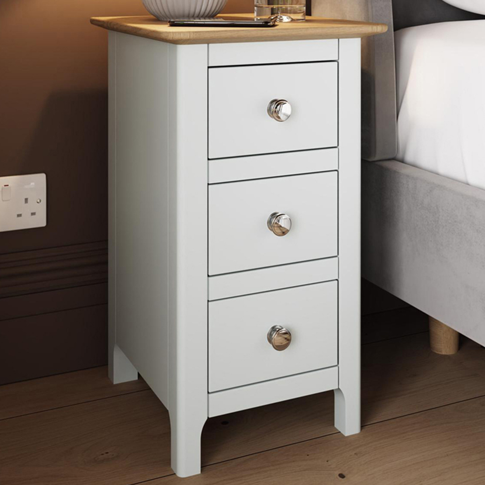 FWStyle Taberno Slim 3 Drawer White Oak Assembled Bedside Table Image 1
