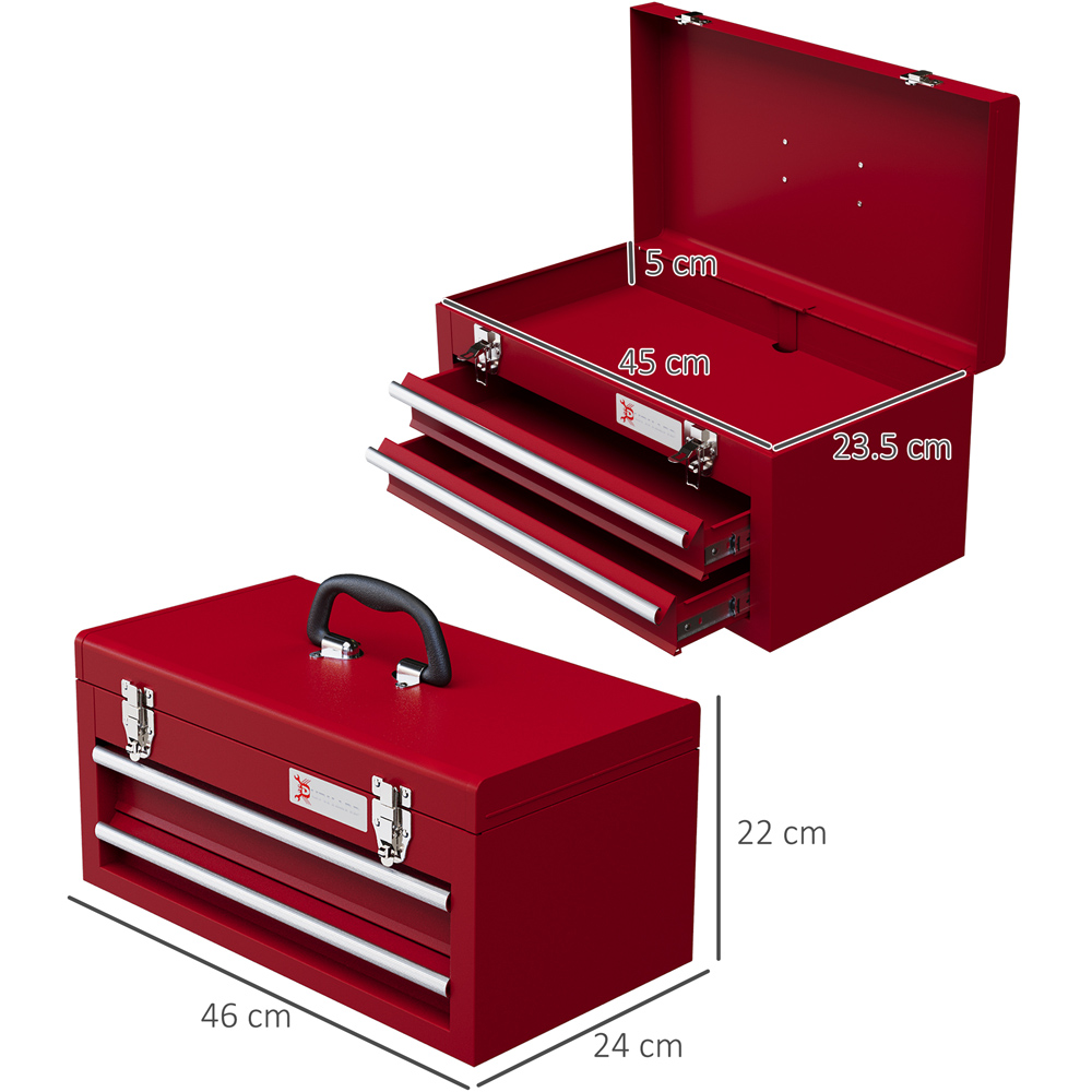 Durhand 2 Drawer Red Lockable Metal Tool Chest Image 7