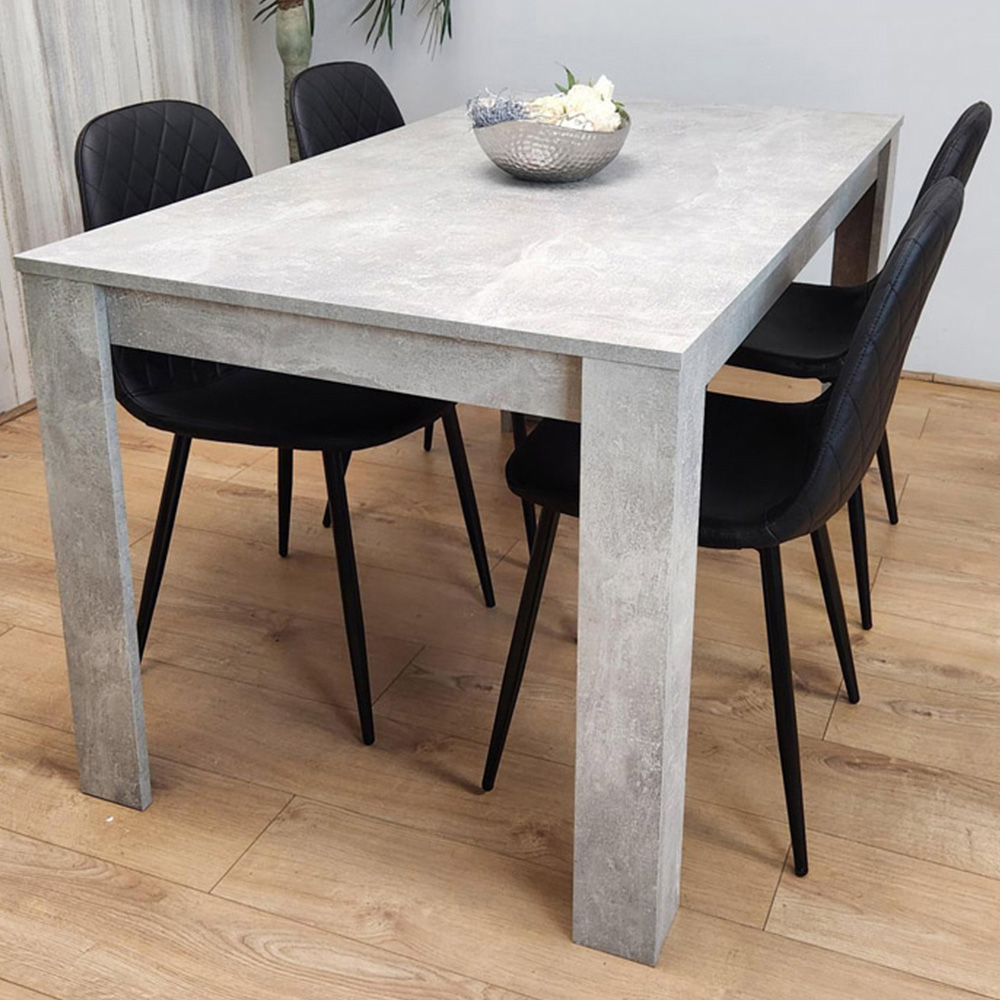 Kosy Koala 4 Seater Faux Leather Gem Pattern Dining Set Stone Grey Effect and Black Image 1