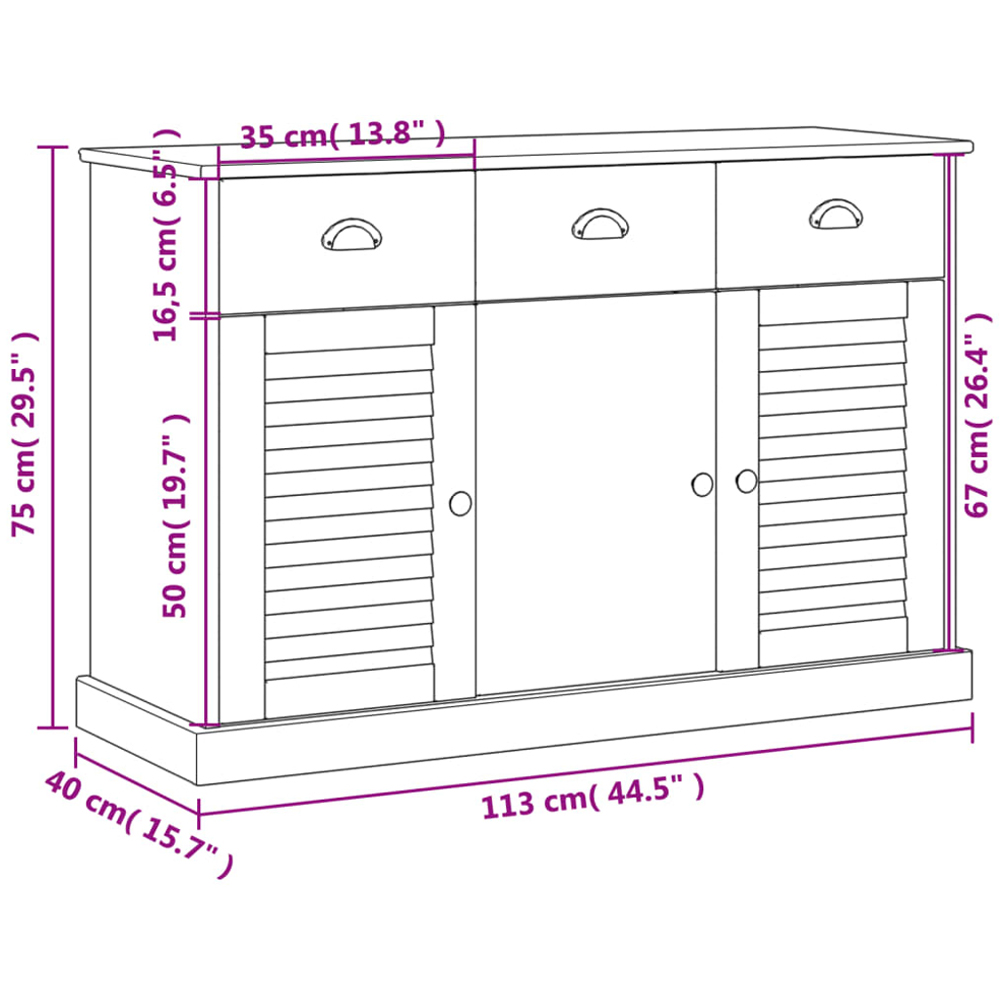 vidaXL 3 Door 3 Drawer White Solid Pine Wood Sideboard Image 9