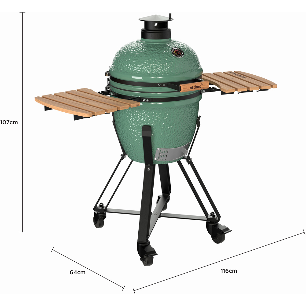 Ottimo Searsmith Green Ceramic Kamado BBQ with Bamboo Side Shelves 18 inch Image 9
