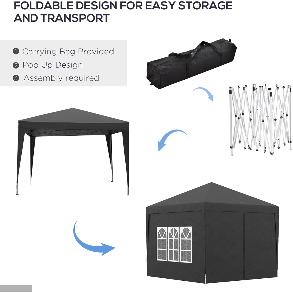Outsunny 3 x 3m Black Pop Up Water Resistant Camping Party Tent Image 7