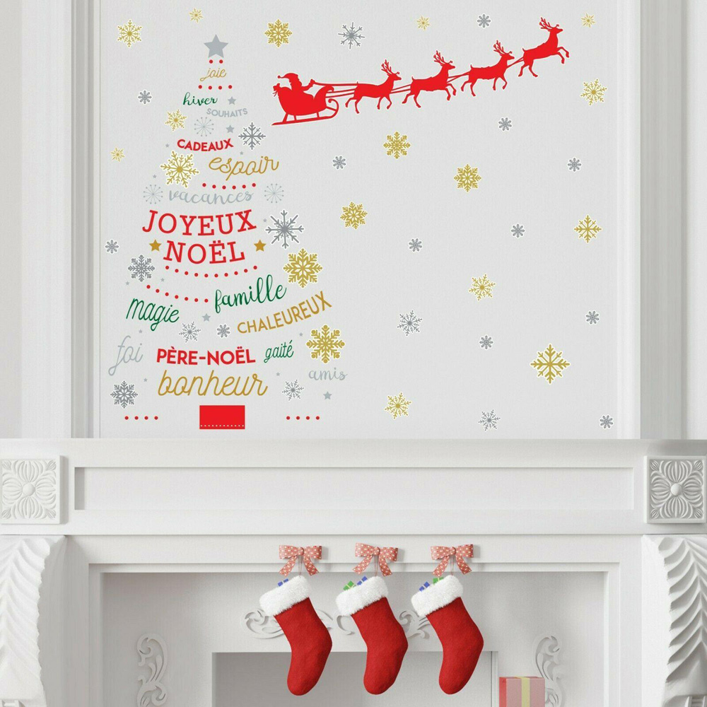 Walplus French Quotes Christmas Tree with Reindeer Sleigh Self Adhesive Wall Sticker 71 Piece Image 2