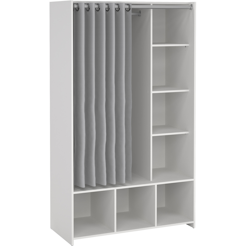 Florence Uppsala 7 Shelf White Open Wardrobe with Grey Textile Curtain Image 2