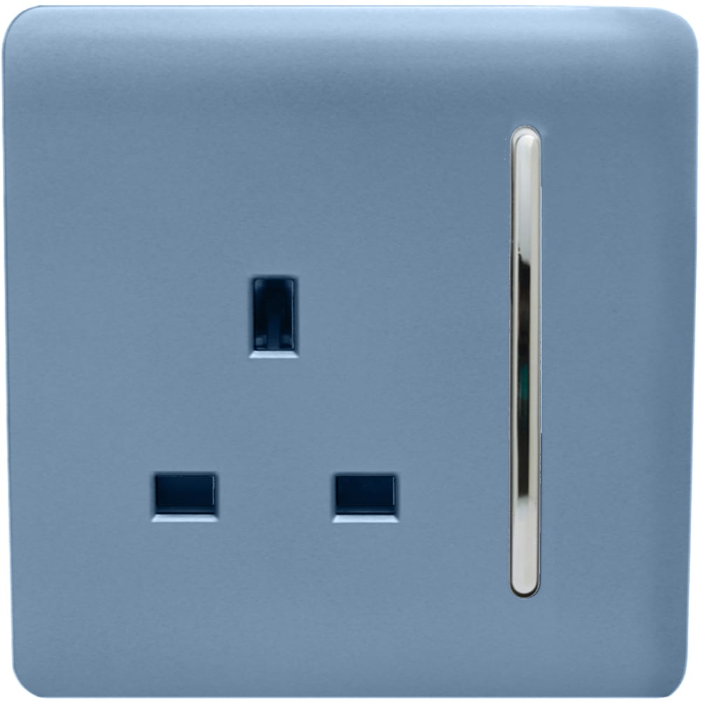 Trendi Switch 1 Gang 13amp Sky Blue Switched Plug Socket Image 1